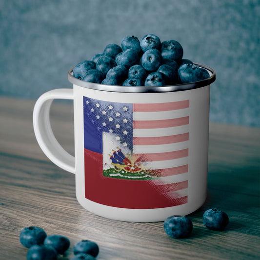 Haiti America Flag Painted | Half Haitian American Flag 12oz Enamel Mug