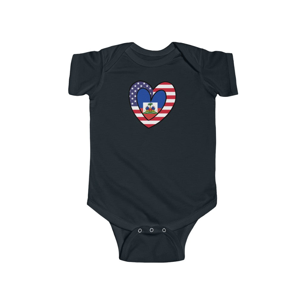 Baby American Haitian Flag Inner Heart Bodysuit | Unisex USA Haiti