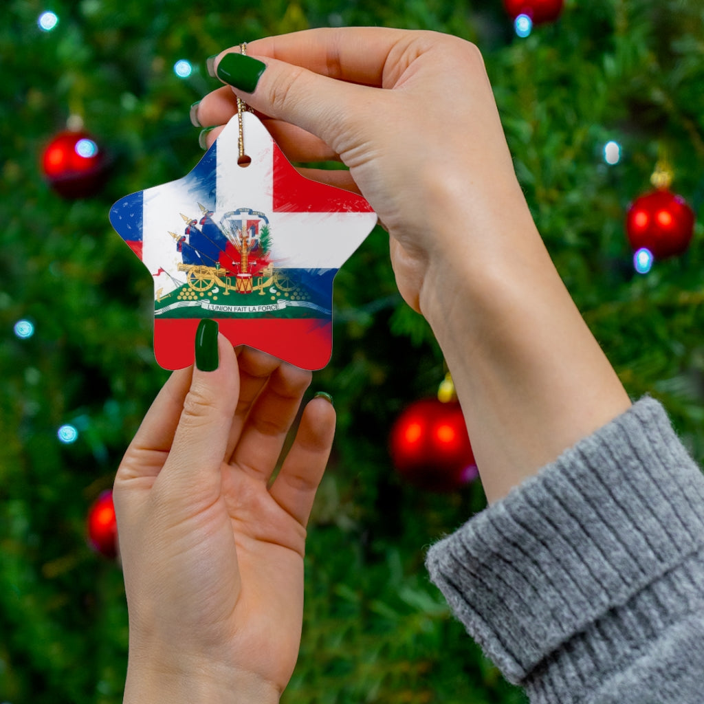 Dominican Haitian Flag Ceramic Ornaments | DR Haiti Dominican Republic Christmas Tree