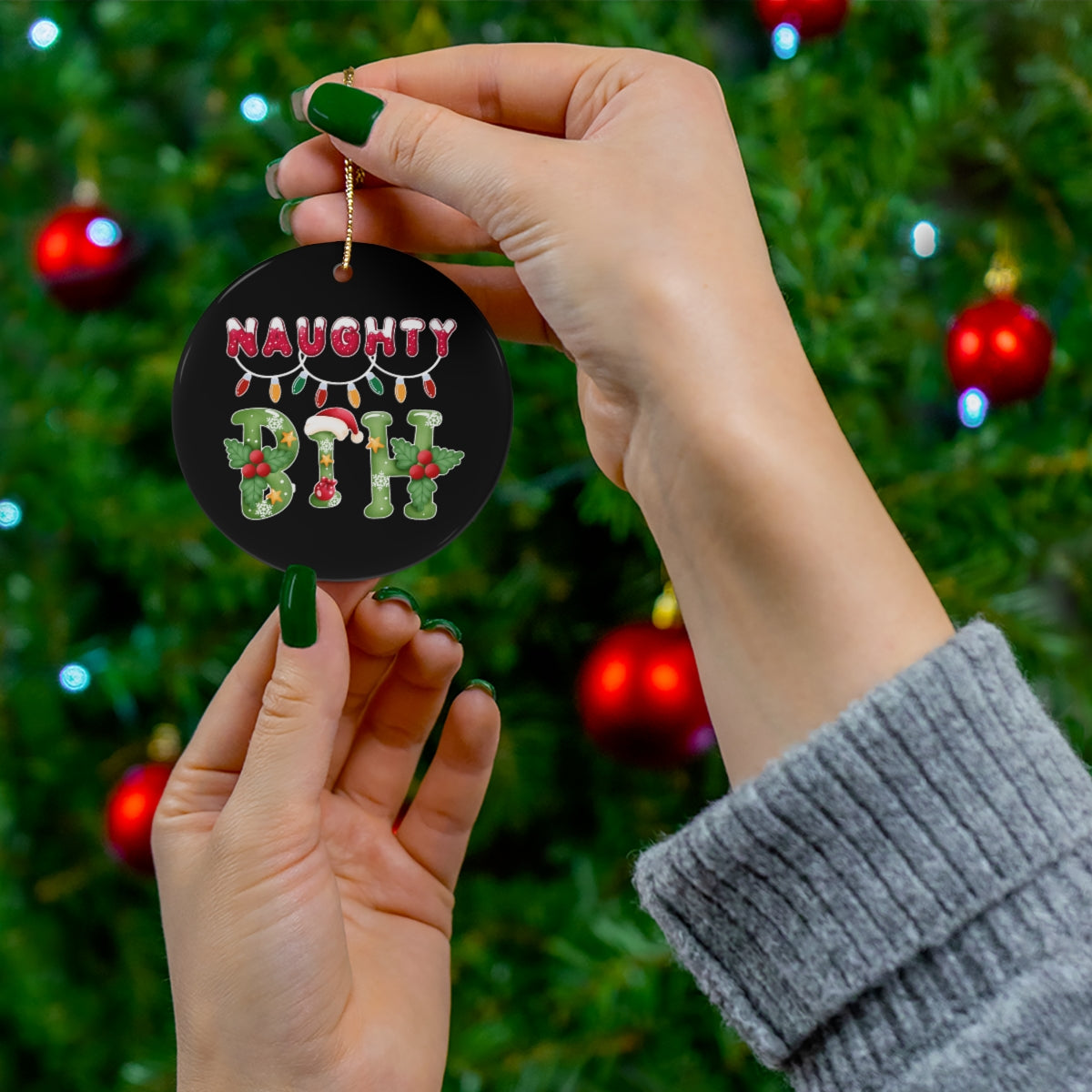 Naughty Bih Holiday Ceramic Ornaments | Not Nice Xmas Christmas Tree