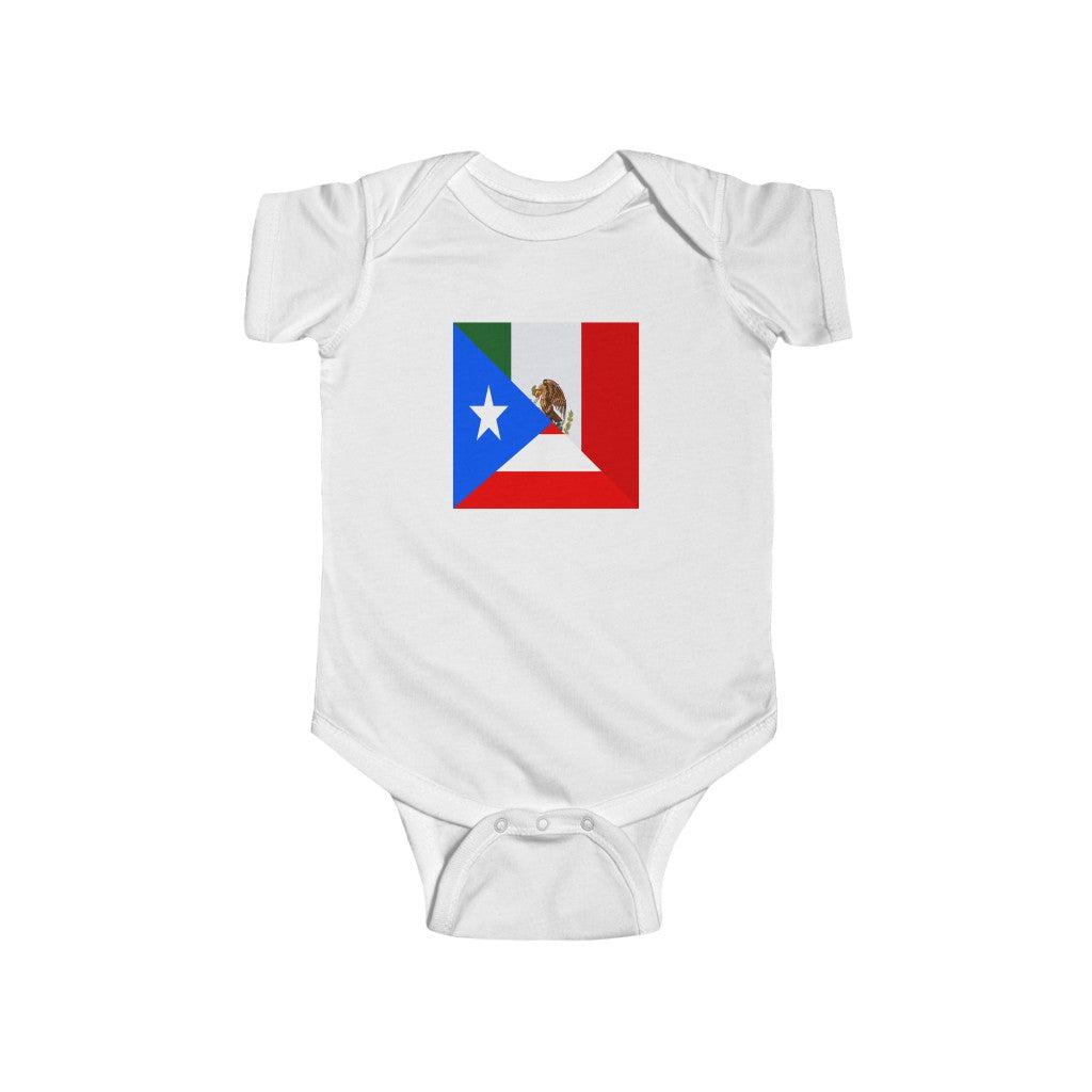 Puerto Rico Mexico Flag Baby Bodysuit | Unisex Boricua Mexican USA Newborn Boy Girl