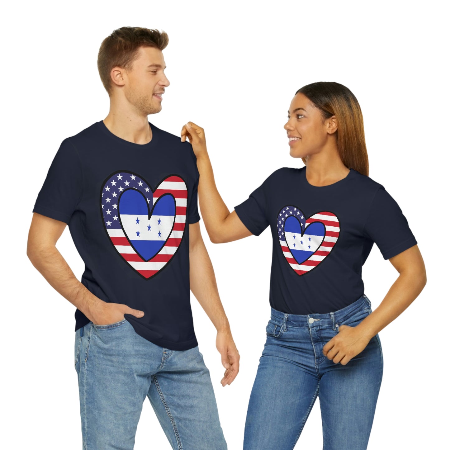 Honduran American Heart Valentines Day Gift Tee Shirt | Half Honduras USA Flag T-Shirt