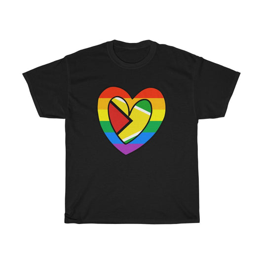 Guyana Pride Rainbow Flag Heart T-Shirt | Unisex Guyanese Pride Month Tee