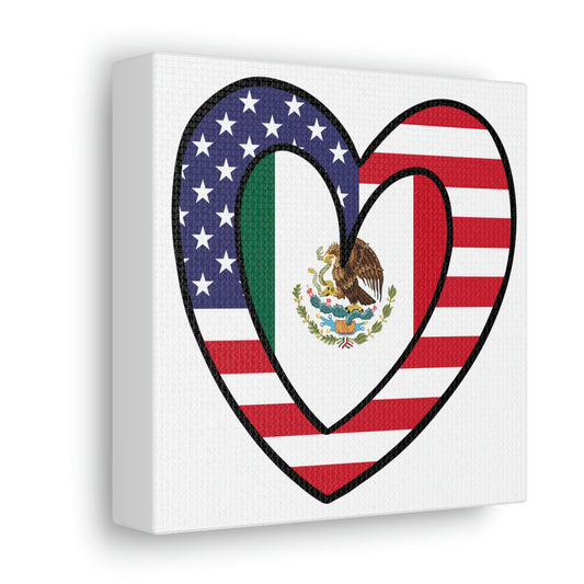 American Mexican Flag Inner Heart USA Mexico  Canvas Gallery Wraps | Wall Art