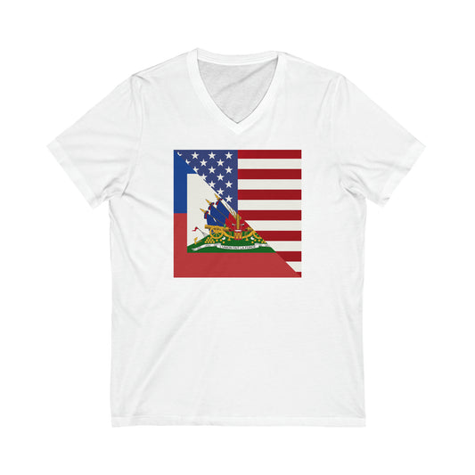 Haiti America Flag | Half Haitian American Flag Ayiti V-Neck T-Shirt | Unisex Vee Shirt