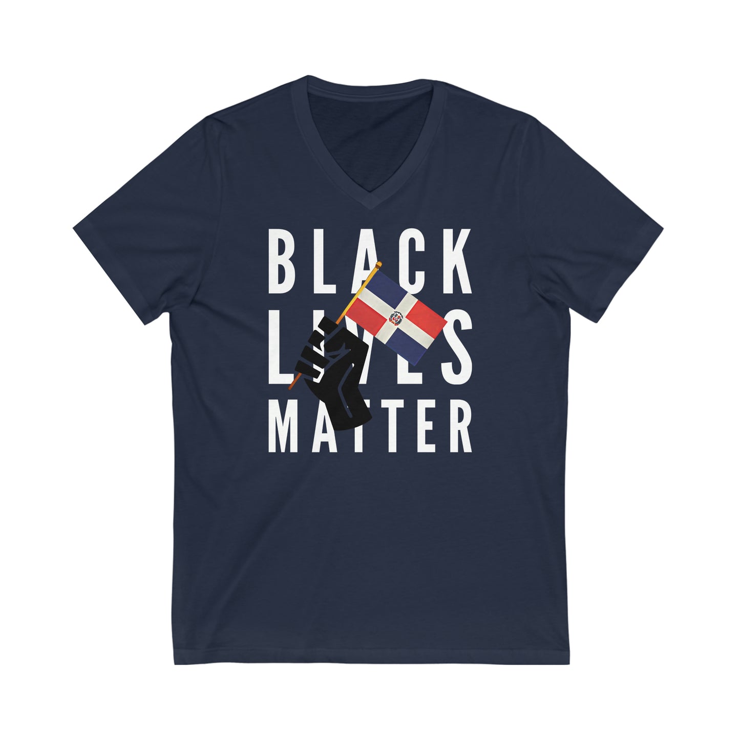 Black Lives Matter Dominican Republic | BLM DR Flag V-Neck T-Shirt | Unisex Vee Shirt