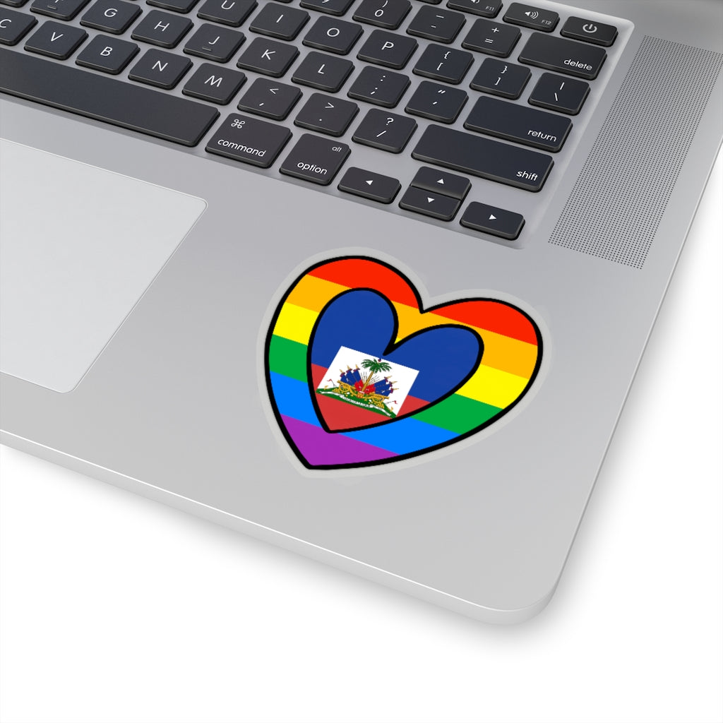 Haitian Pride Rainbow Flag Heart Sticker | Haiti Pride Month Accessory