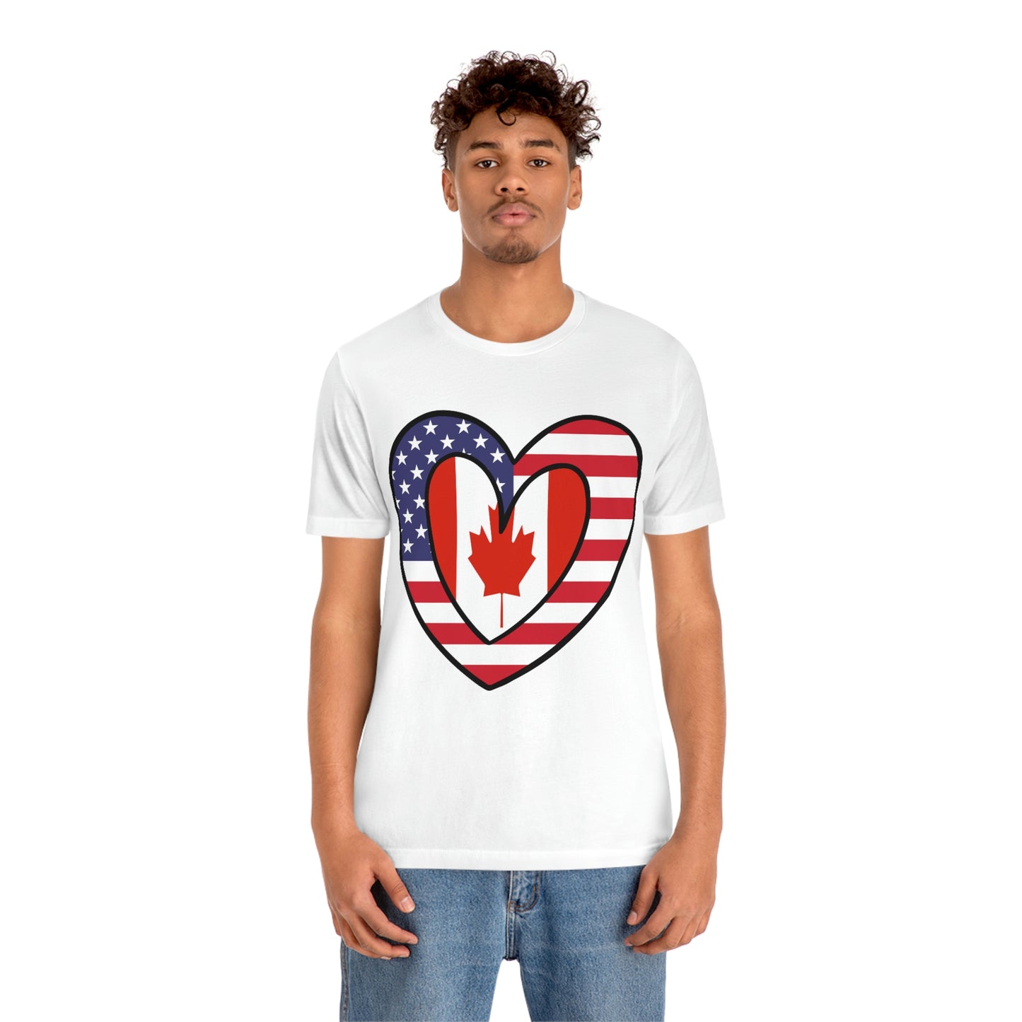 Canadian American Heart Valentines Day Gift Tee Shirt | Half Canada USA Flag T-Shirt