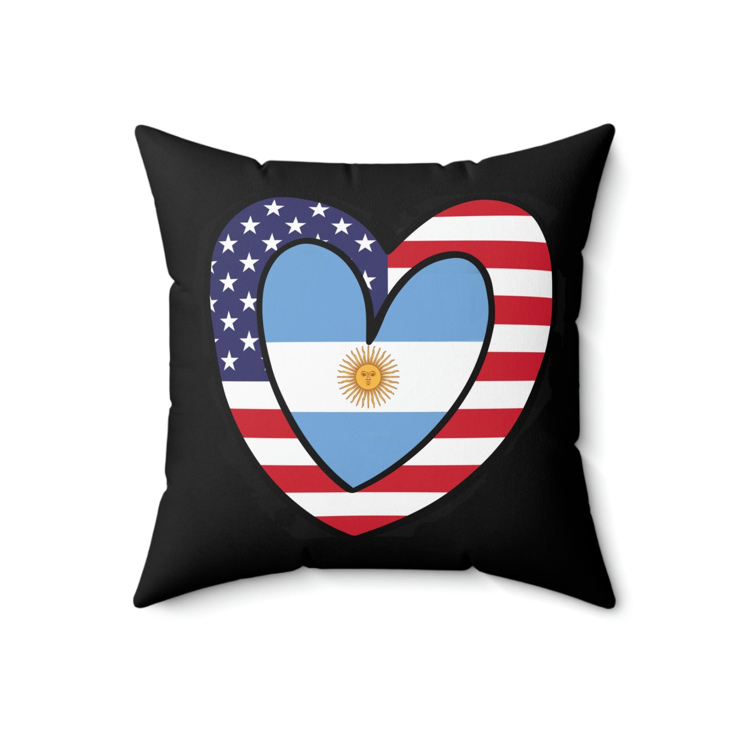 Argentinian American Heart Valentines Day Gift Half Argentina USA Flag Wedding Spun Polyester Square Pillow