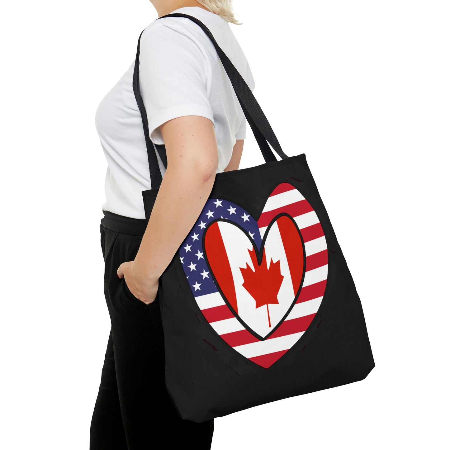 Canadian American Heart Valentines Day Gift Half Canada USA Flag Tote Bag | Shoulder Bag