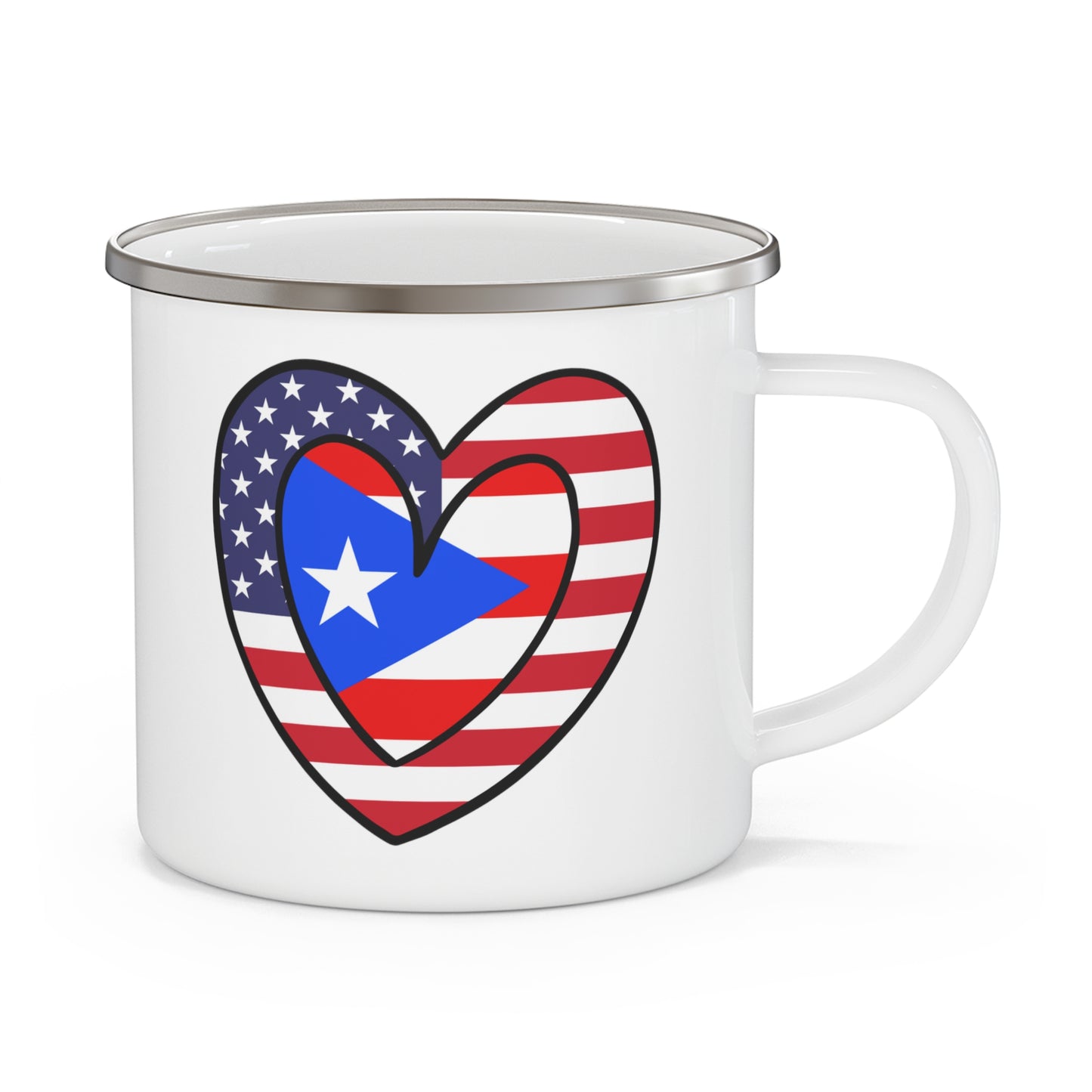 Puerto Rican American Heart Valentines Day Gift Half Boricua PR USA Flag 12oz Enamel Mug