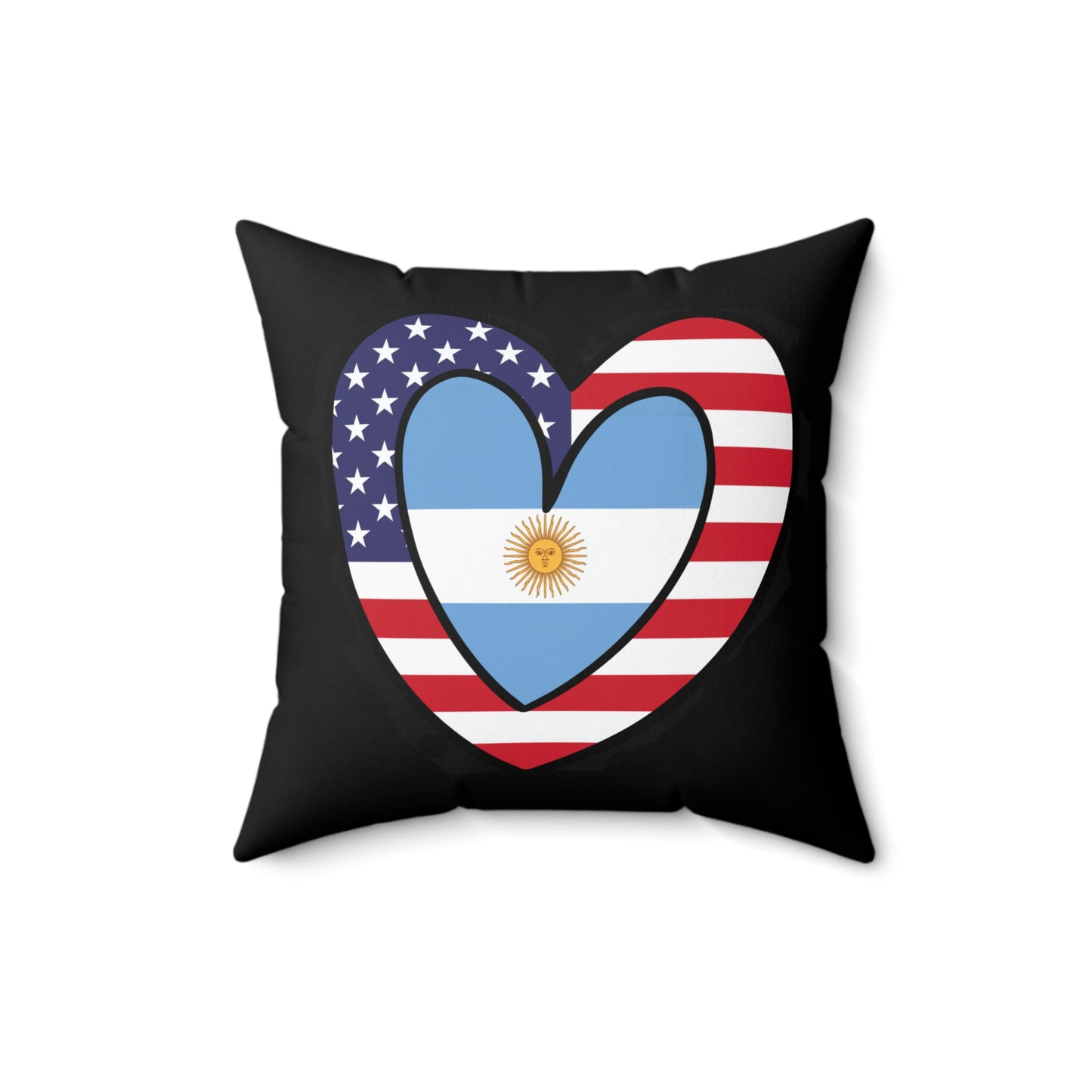 Argentinian American Heart Valentines Day Gift Half Argentina USA Flag Wedding Spun Polyester Square Pillow