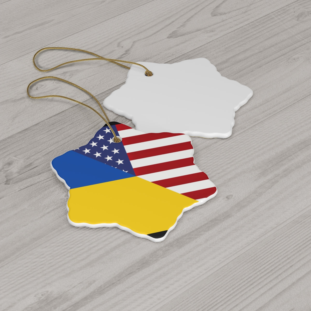 Ukraine American Flag Ceramic Ornaments | Ukrainian USA Holiday Christmas Tree