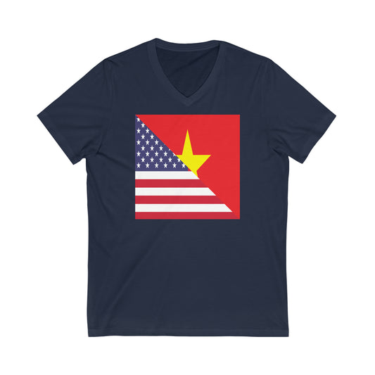 Vietnamese American Flag Half Vietnam USA V-Neck T-Shirt | Unisex Vee Shirt
