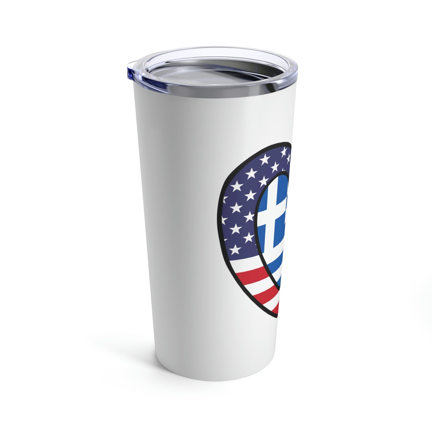 Greek American Heart Valentines Day Gift Half Greece USA Flag Tumbler 20oz Beverage Container