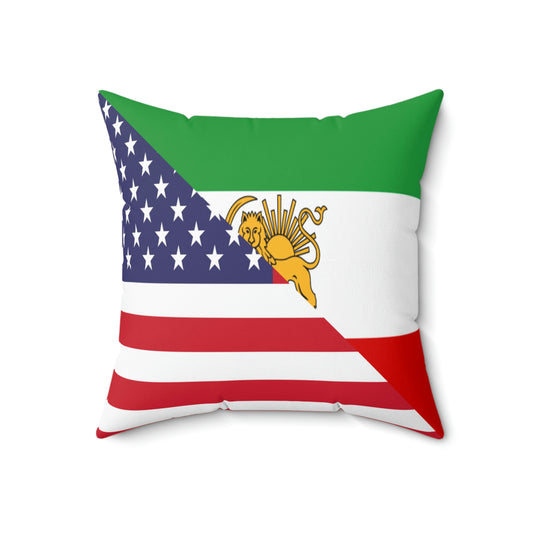 Old Iranian American Flag Half Iran USA Spun Polyester Square Pillow