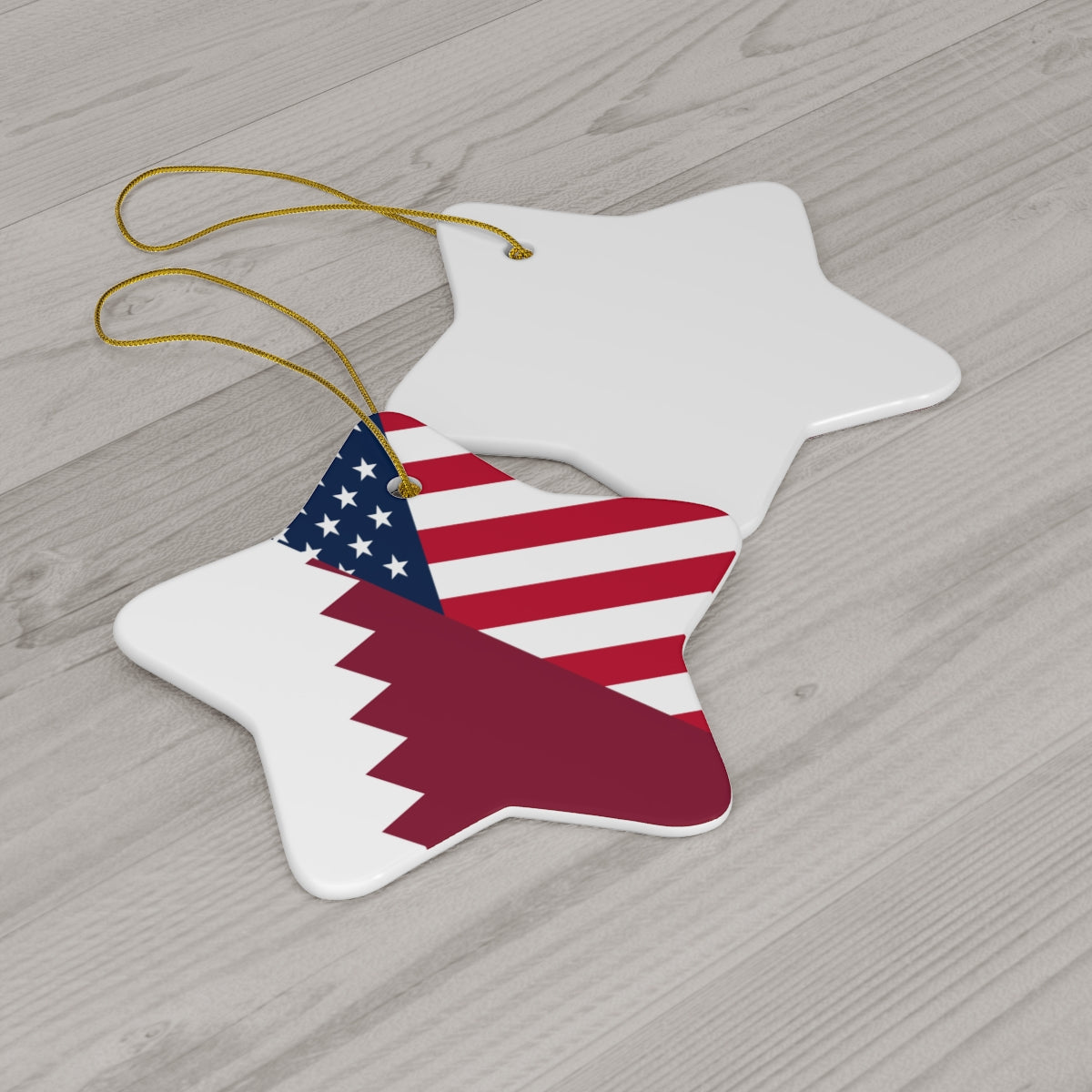 Qatar American Flag Ceramic Ornaments | Qatari USA Christmas Tree