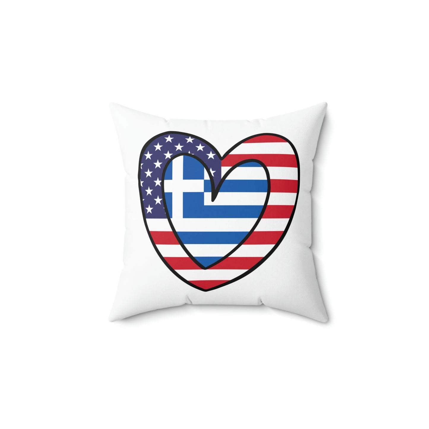 Greek American Heart Valentines Day Gift Half Greece USA Flag Wedding Spun Polyester Square Pillow