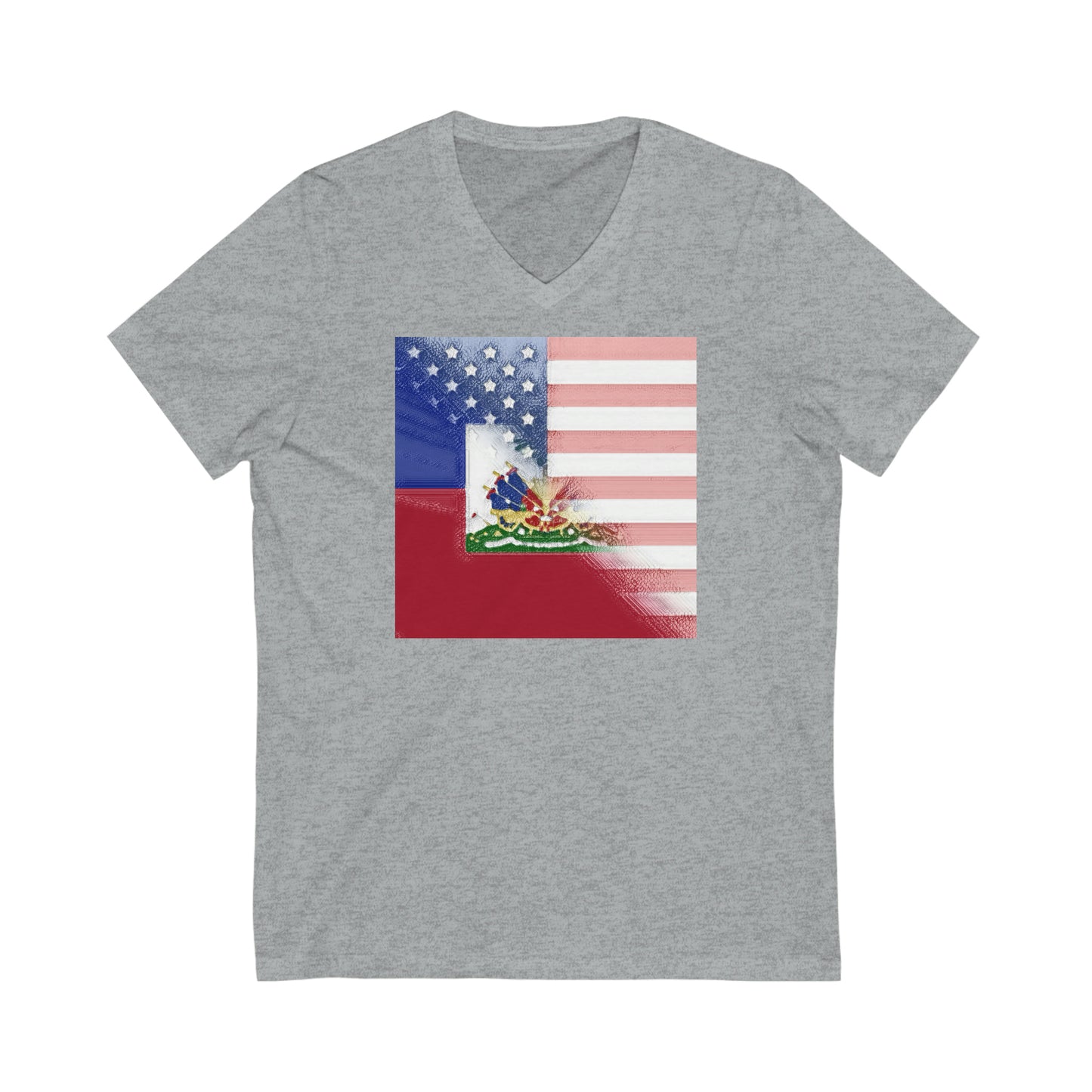 Haiti America Flag Painted | Half Haitian American Flag V-Neck T-Shirt | Unisex Vee Shirt