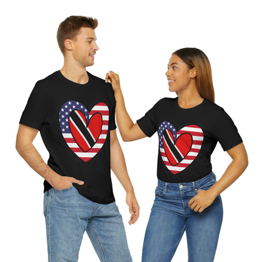 Trini American Heart Valentines Day Gift Tee Shirt | Half Trinidad and Tobago USA Flag T-Shirt