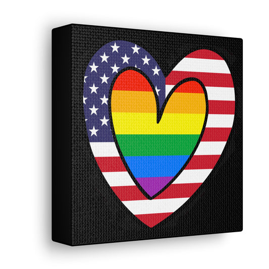 Rainbow American Flag Heart Pride Parade Canvas Gallery Wraps | Wall Art