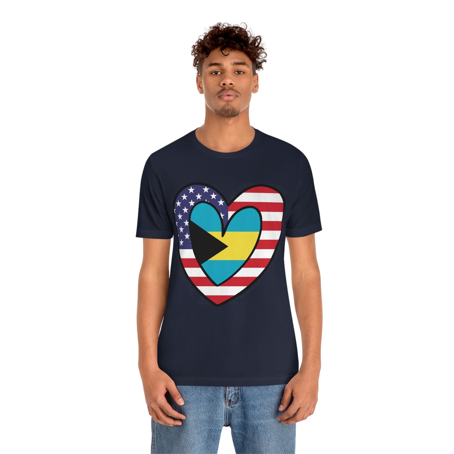 Bahamian American Heart Valentines Day Gift Tee Shirt | Half Bahamas USA Flag T-Shirt