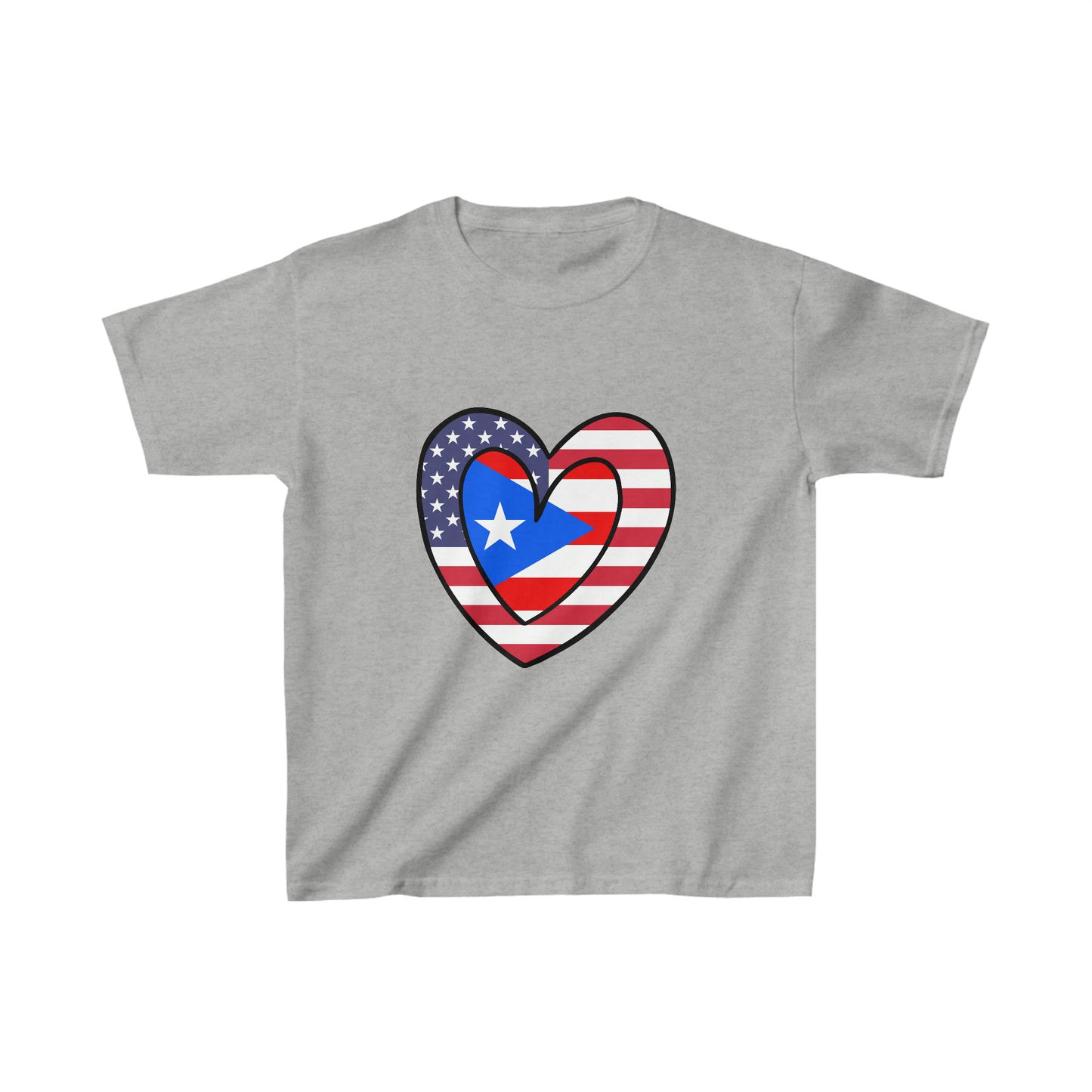 Kids Puerto Rican American Heart Valentines Day Gift Half Boricua PR USA Flag T-Shirt | Unisex Tee Shirt