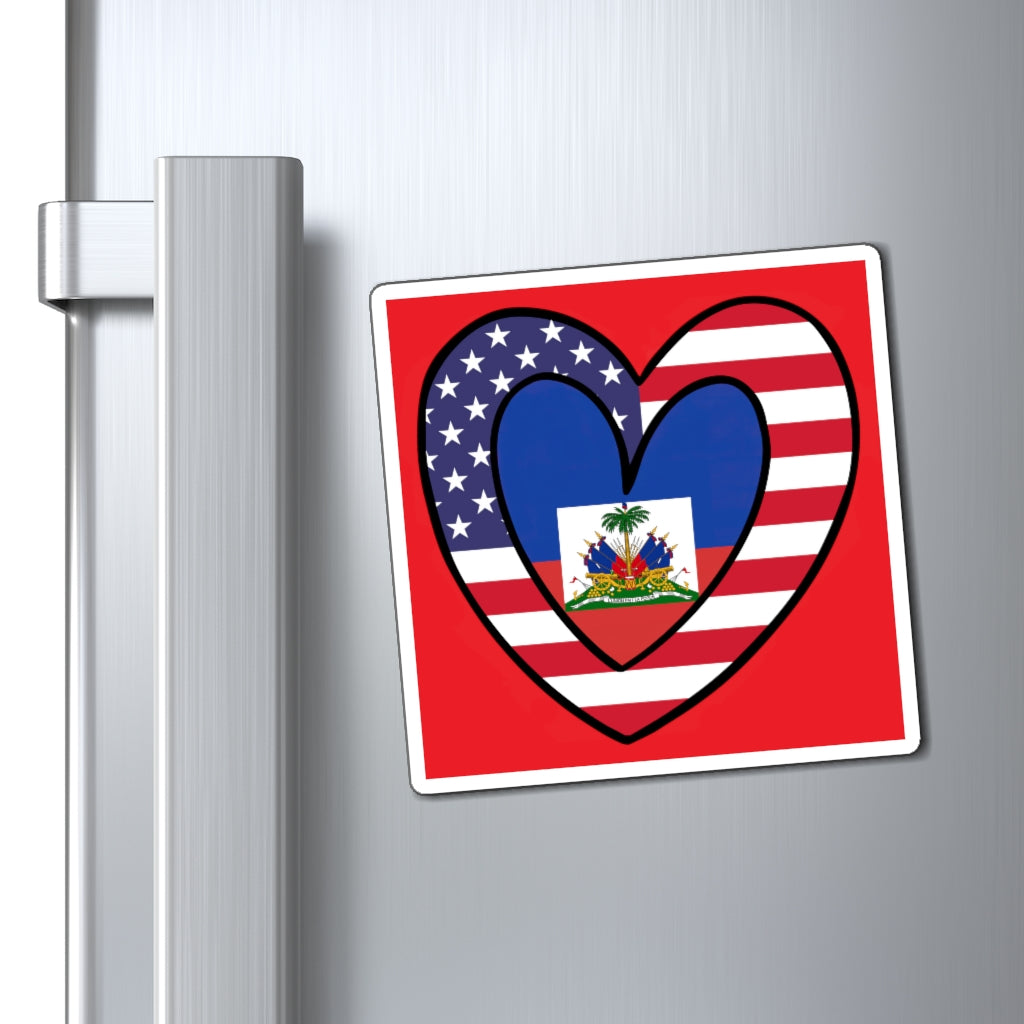 American Haitian Flag Inner Heart USA Haiti Magnet