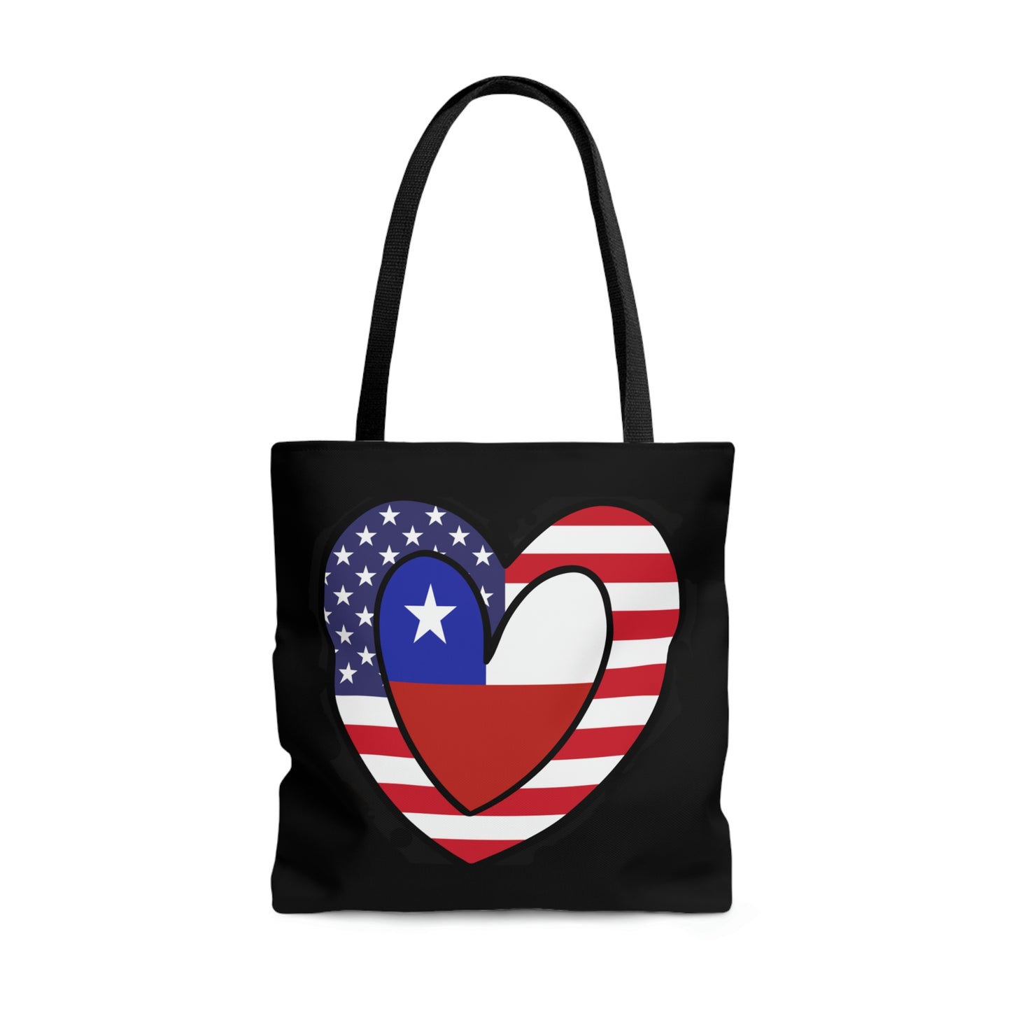 Chilean American Heart Valentines Day Gift Half Chile USA Flag Tote Bag | Shoulder Bag