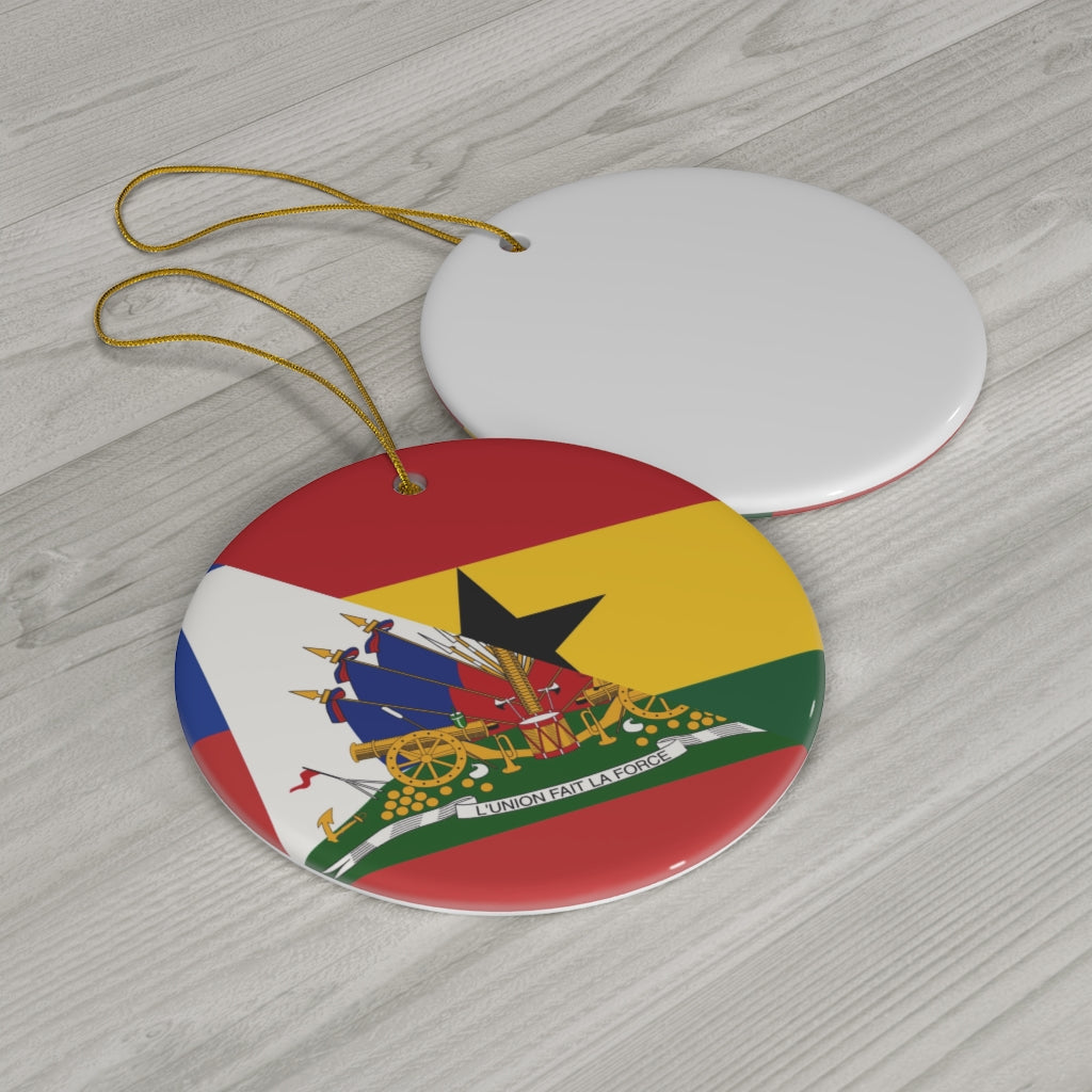 Half Haiti Ghana Flag Ceramic Ornaments | Ghanaian Haitian Christmas Tree