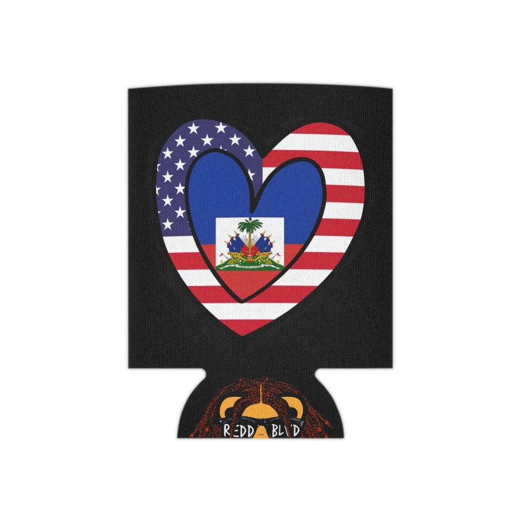 Haitian American Flag Heart Can Cooler | Haiti USA Drink Cosy