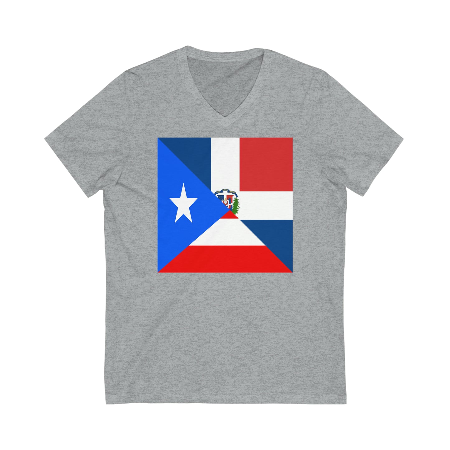 Puerto Rican Dominican Republic Flag Half PR DR V-Neck T-Shirt | Unisex Vee Shirt