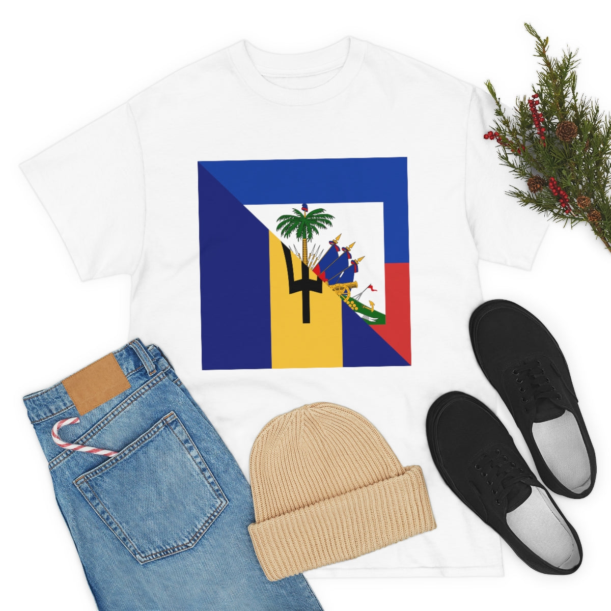 Haitian Bajan Flag Half Haiti Barbados T-Shirt | Unisex Tee Shirt