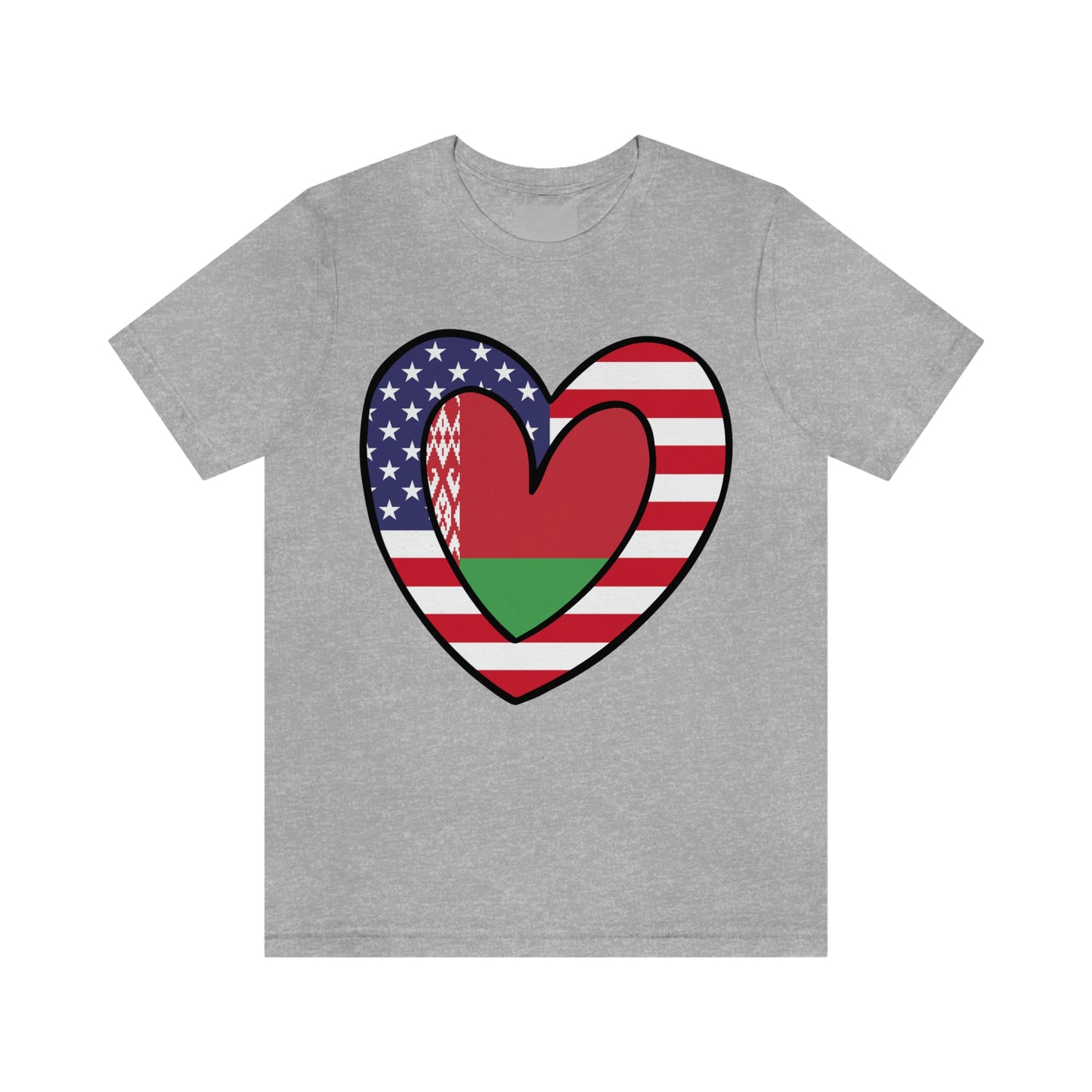 Belarusian American Heart Valentines Day Gift Tee Shirt | Half Belarus USA Flag T-Shirt