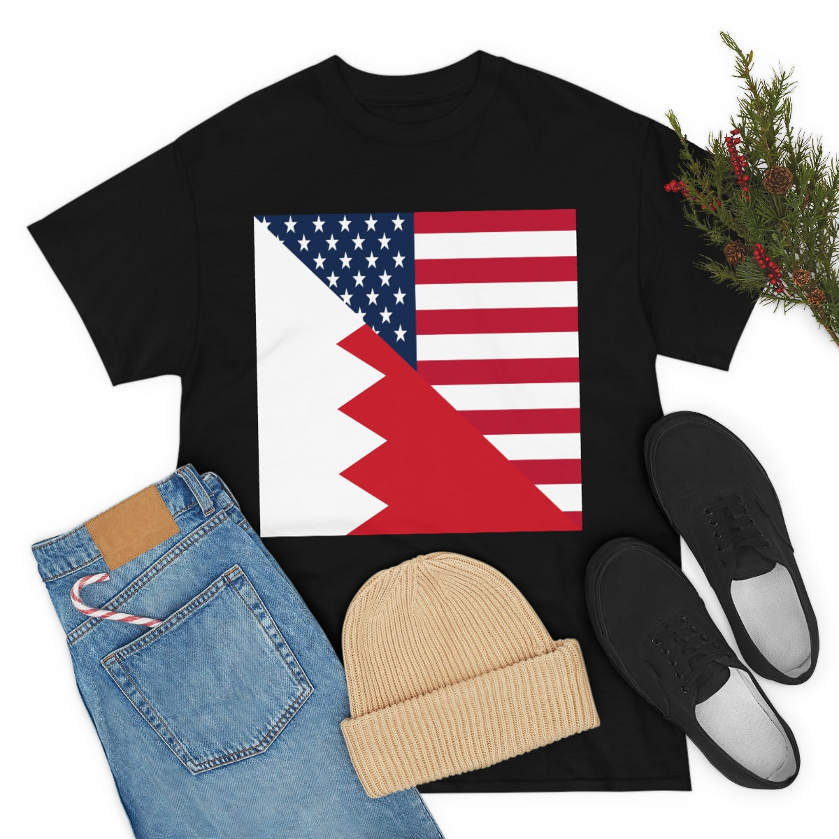 Bahrain American Flag Half Bahraini USA T-Shirt | Unisex Tee Shirt