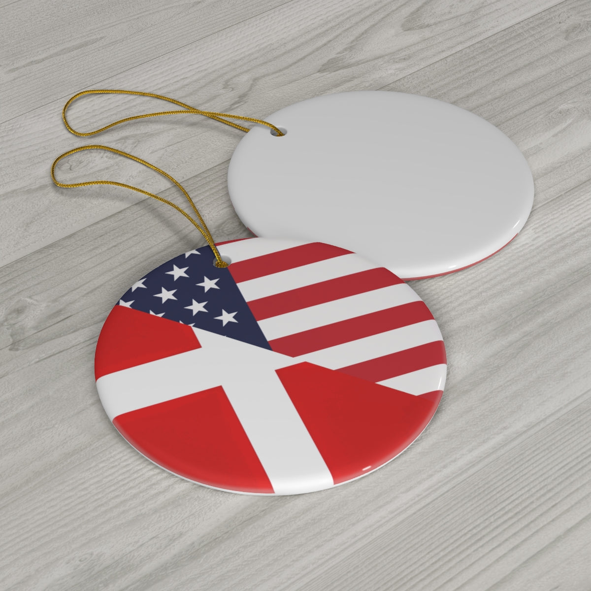 Danish American Flag Ceramic Ornaments | Denmark USA Holiday Christmas Tree