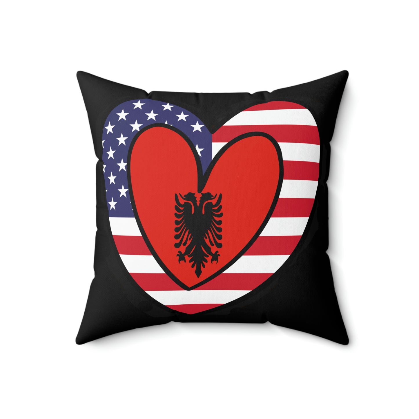 Albanian American Heart Valentines Day Gift Half Albania USA Flag Spun Polyester Square Pillow