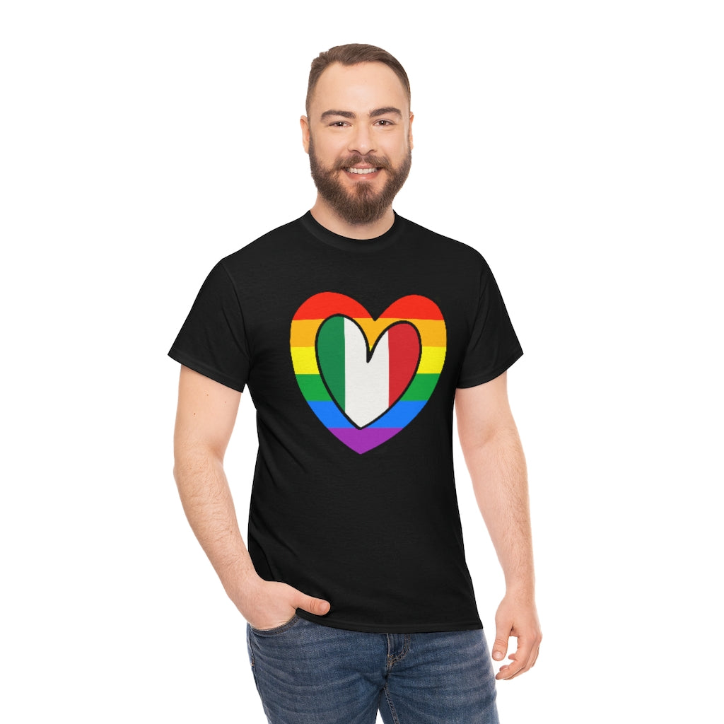 Italian Rainbow Flag Heart T-Shirt | Unisex Italy Pride Month Tee