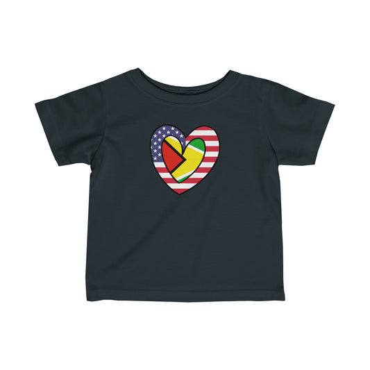 Infant Guyanese American Heart Valentines Day Gift Half Guyana USA Flag Toddler Tee Shirt