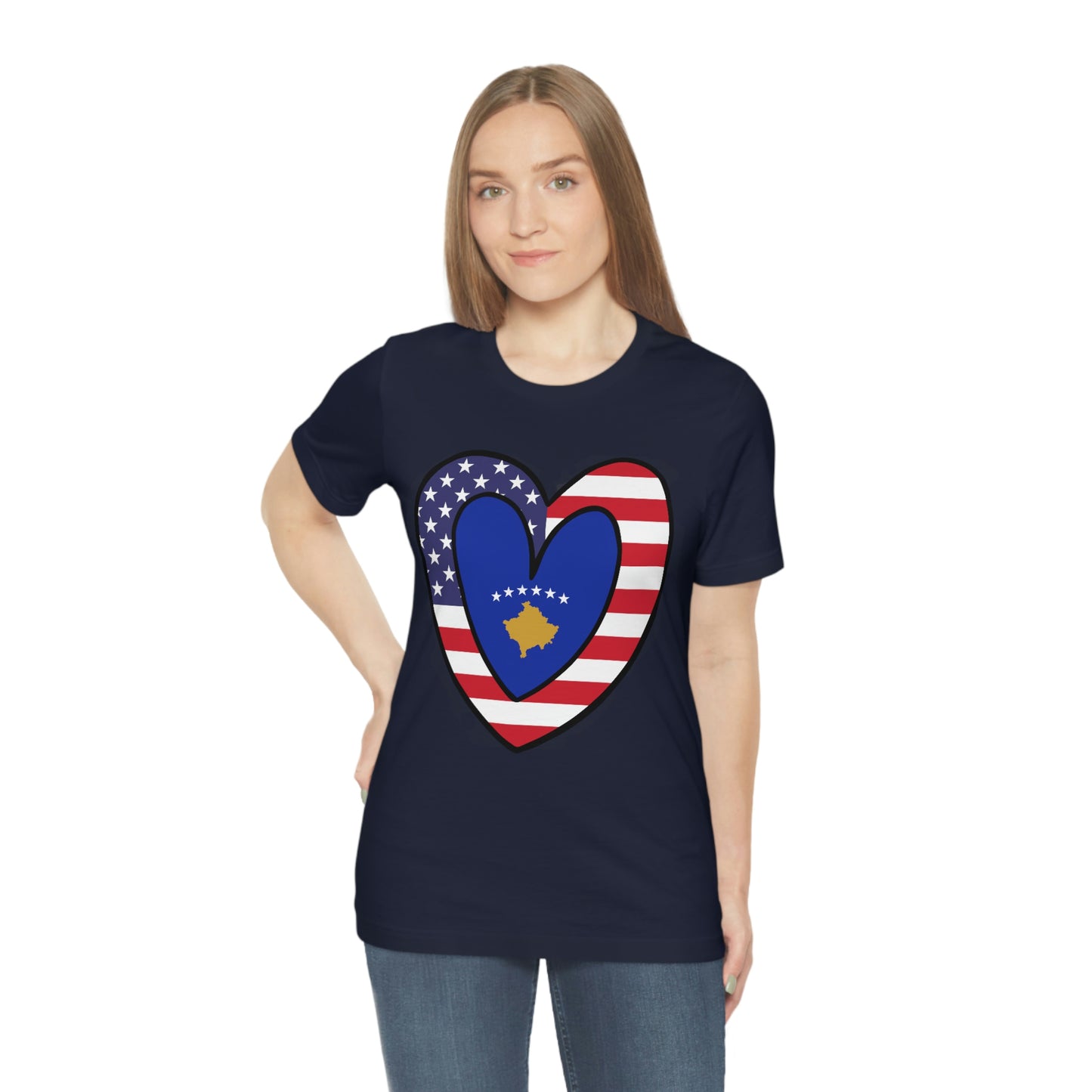 Kosovar American Heart Valentines Day Gift Tee Shirt | Half Kosovo USA Flag T-Shirt