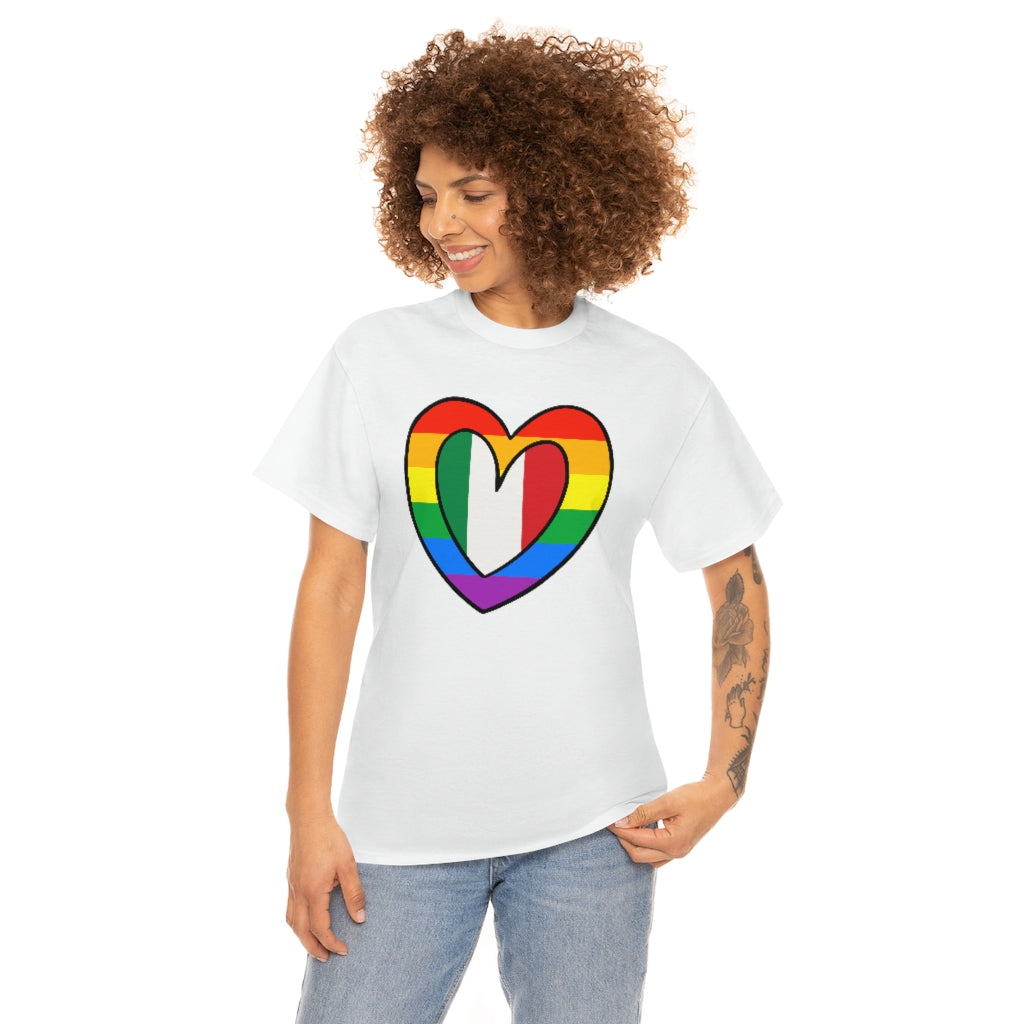 Italian Rainbow Flag Heart T-Shirt | Unisex Italy Pride Month Tee