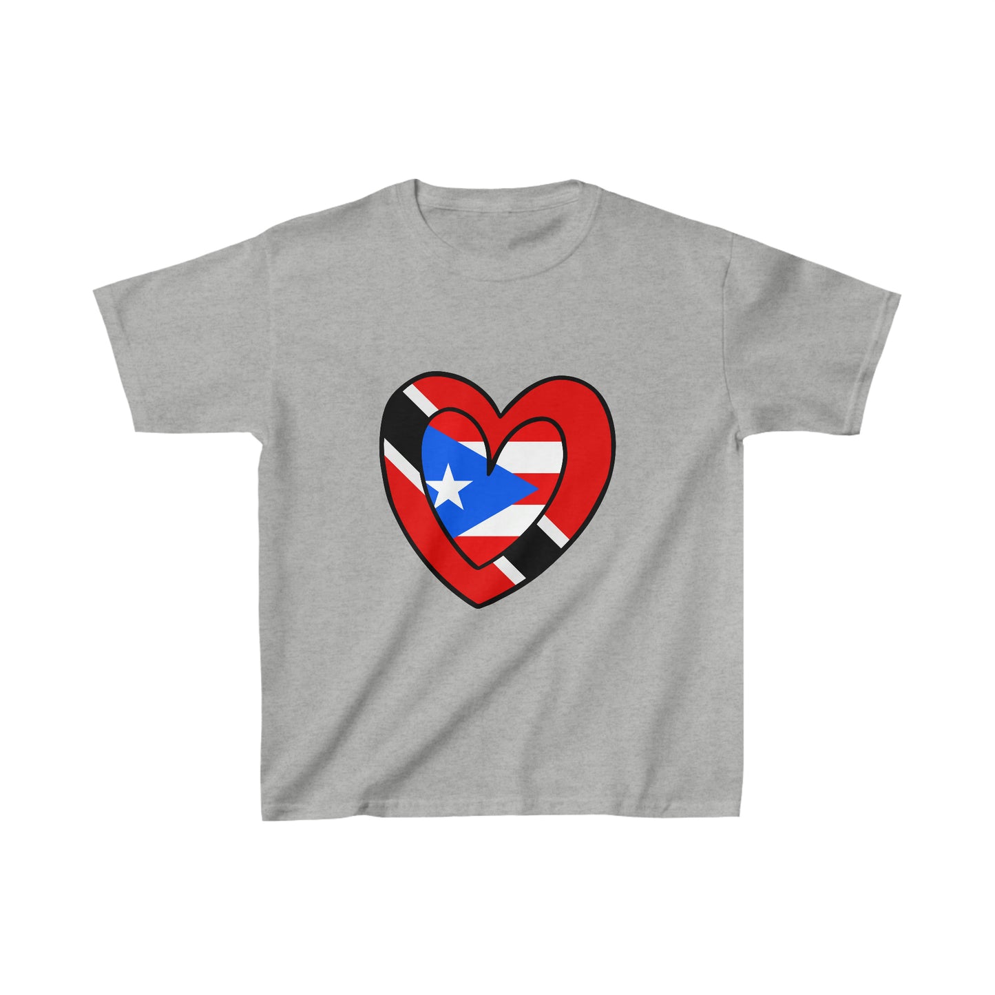 Kids Puerto Rican Trini Heart Valentines Day Gift Half PR Trinidad Flag T-Shirt | Unisex Tee Shirt