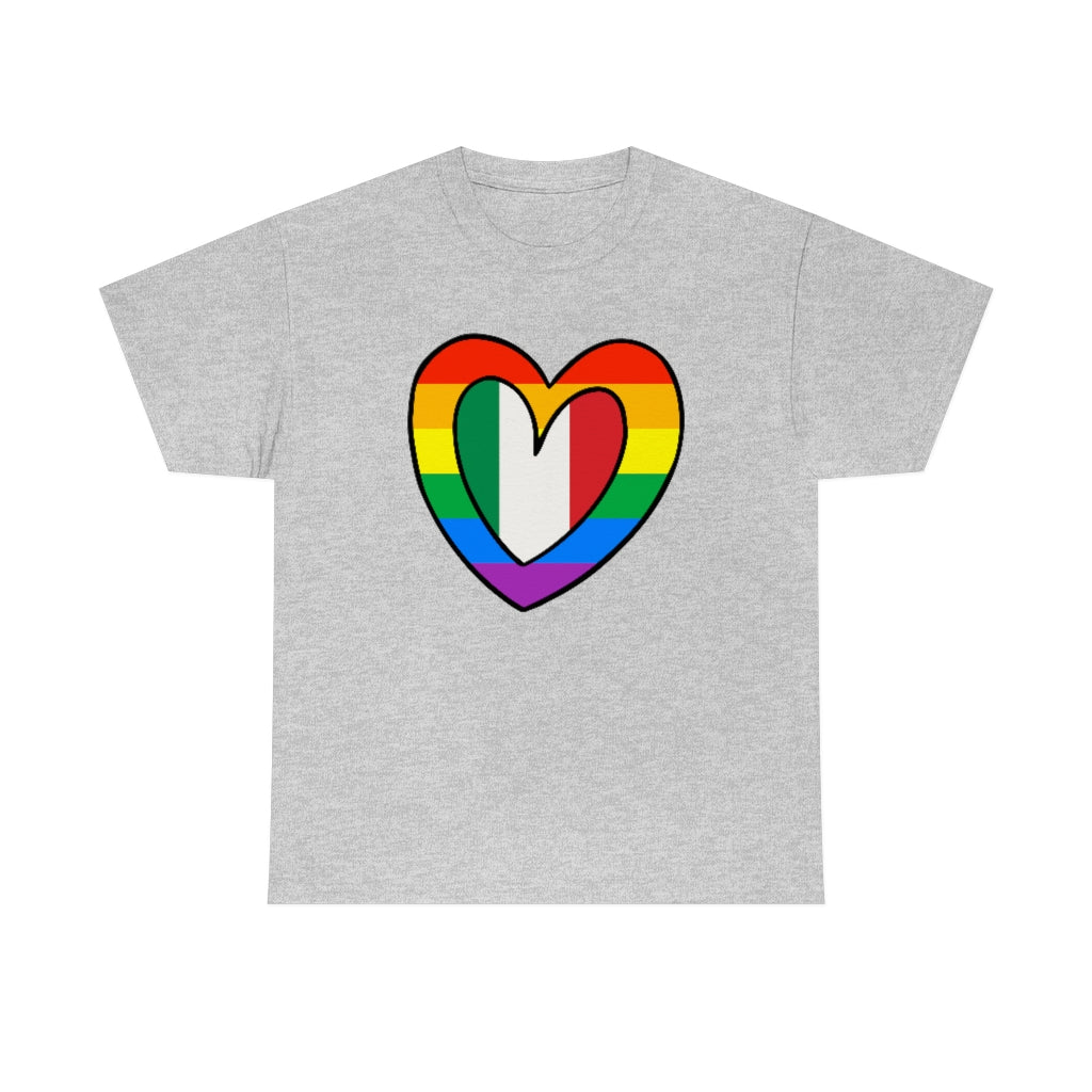 Italian Rainbow Flag Heart T-Shirt | Unisex Italy Pride Month Tee