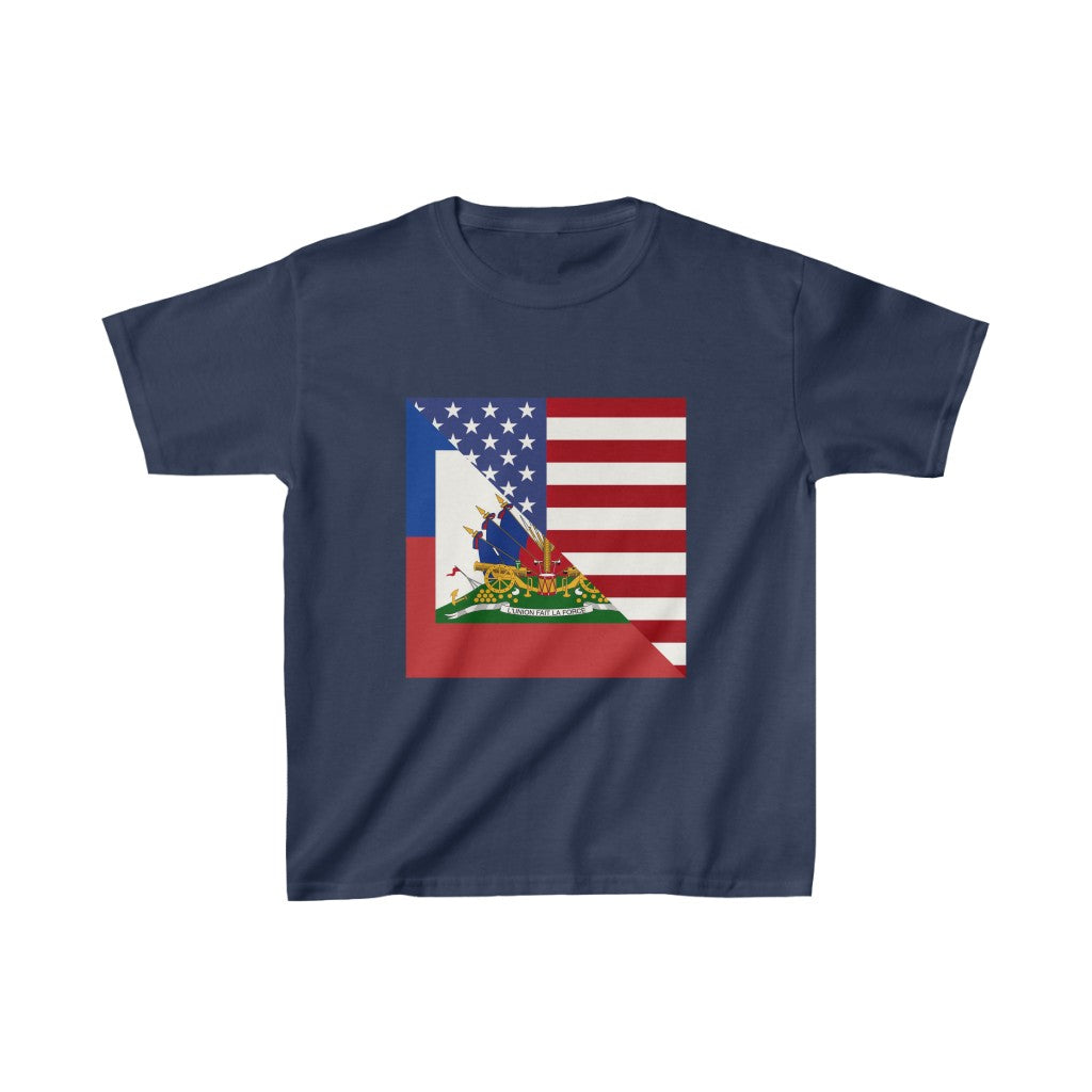 Kids Haiti America Flag | Half Haitian American Flag Ayiti T-Shirt | Unisex Tee Shirt