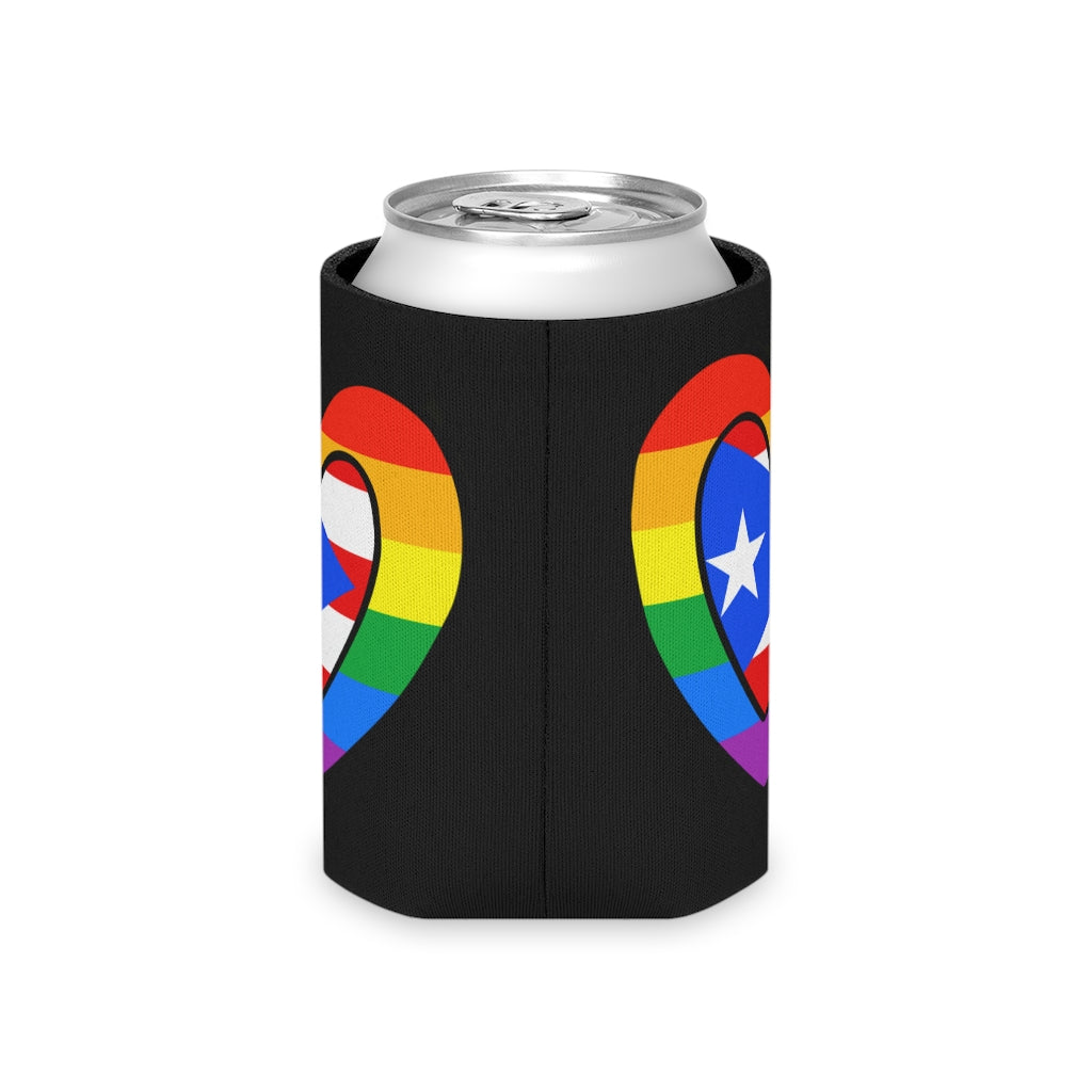 Puerto Rican Pride Rainbow Flag Heart Can Cooler | Puerto Rico Pride Month Accessory