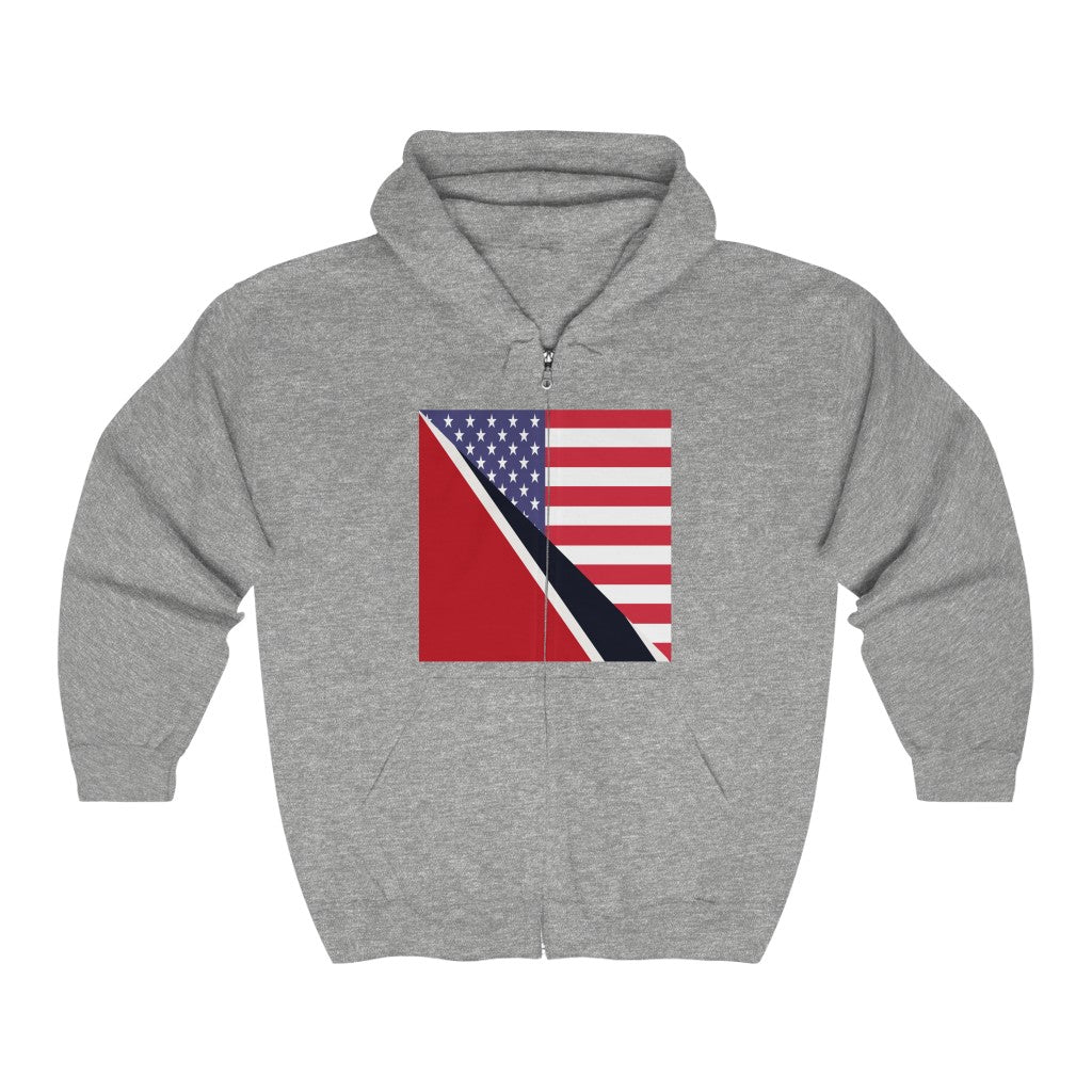 Trinidad American Flag Trini USA Zip Hoodie | Hooded Sweatshirt