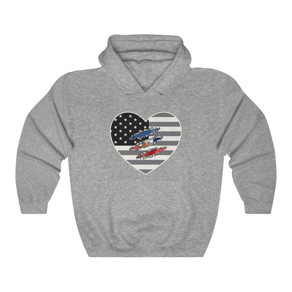 Haitian American At Heart Flag Hoodie  | Haiti USA Men Women Pullover