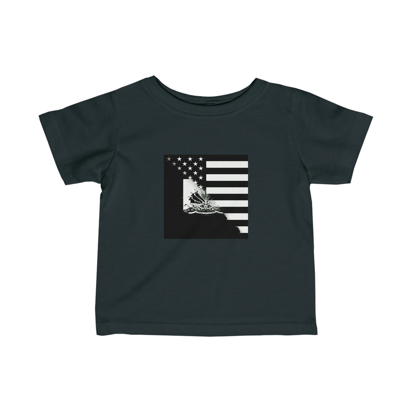 Infant Black And White Haitian American Flag | Haiti USA Toddler Tee Shirt