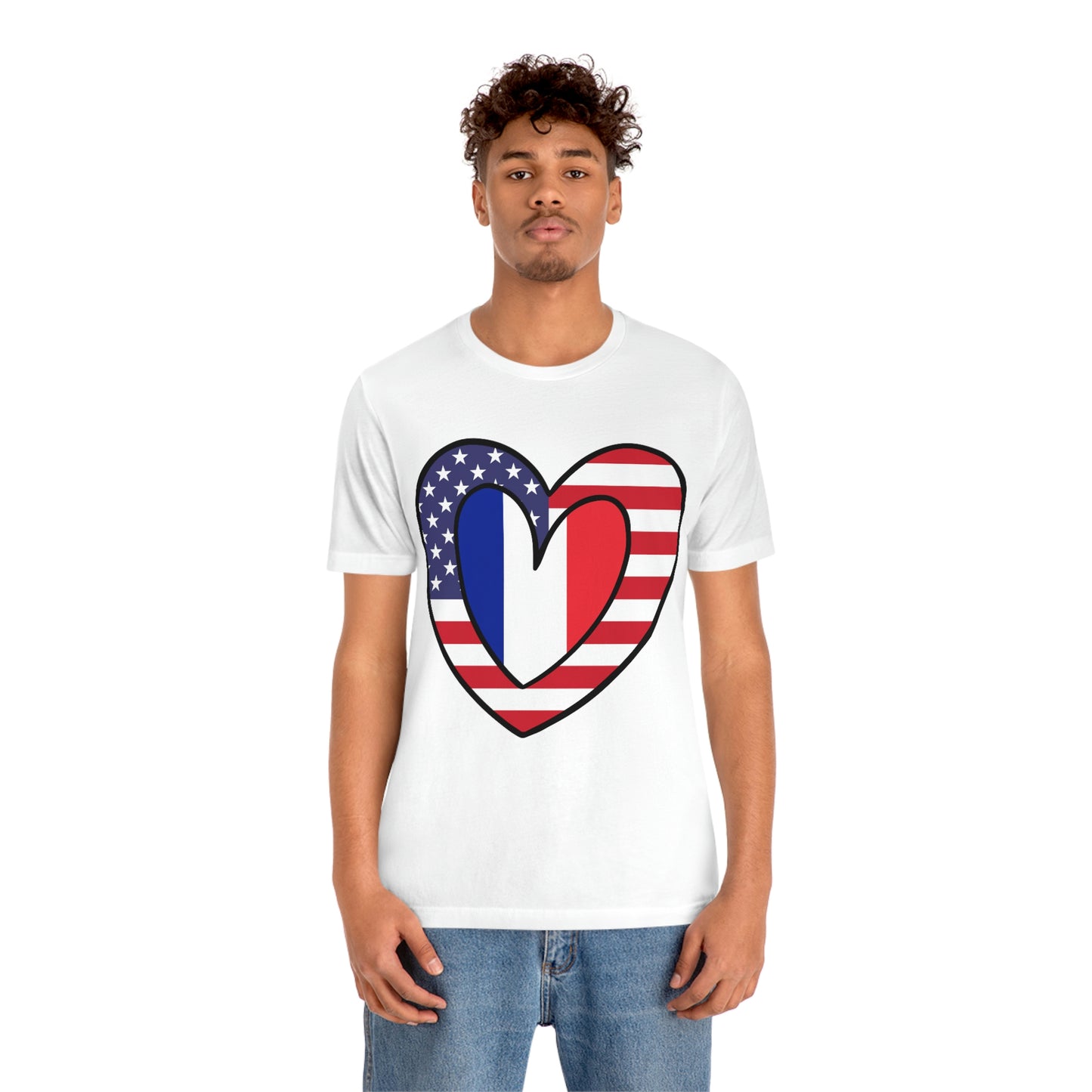 French American Heart Valentines Day Gift Tee Shirt | Half France USA Flag T-Shirt