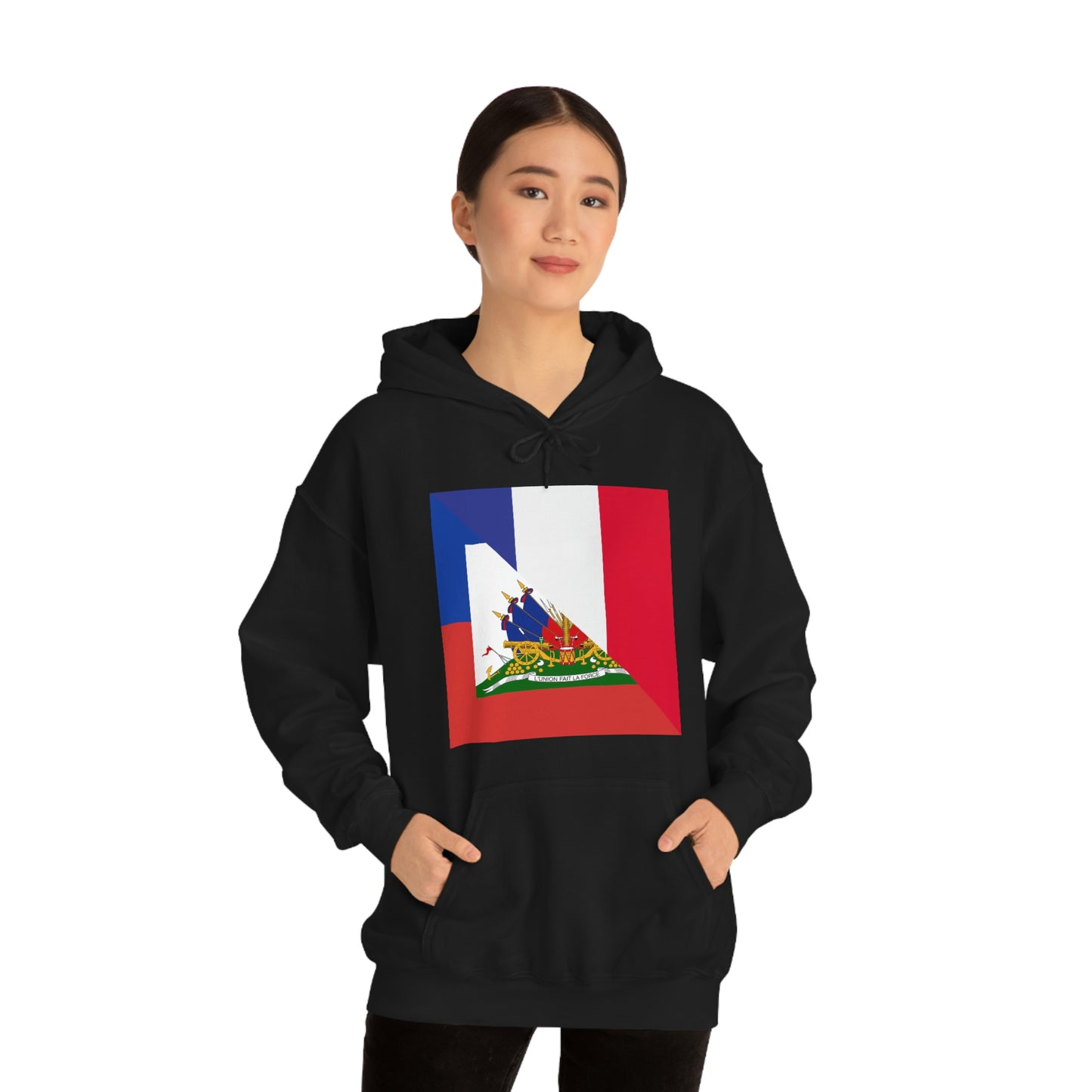 Haitian French Flag Half Haiti France Hoodie | Unisex Pullover Hooded Sweatshirt